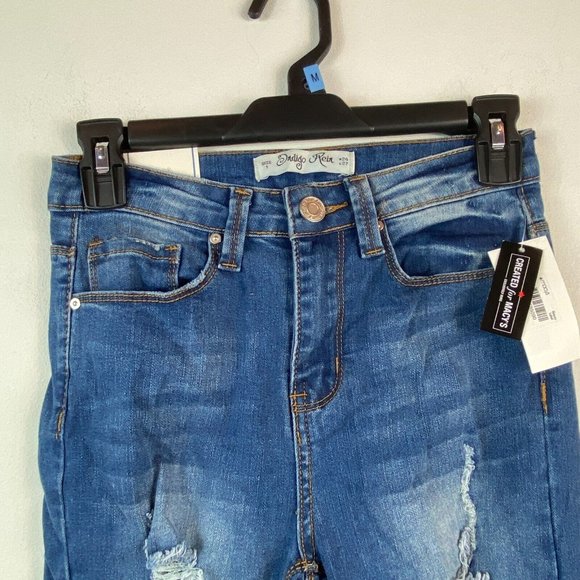 Indigo Rein Juniors 1 Blue Ripped High Rise Skinny Ankle Jeggings NWT AM80 - Picture 3 of 7